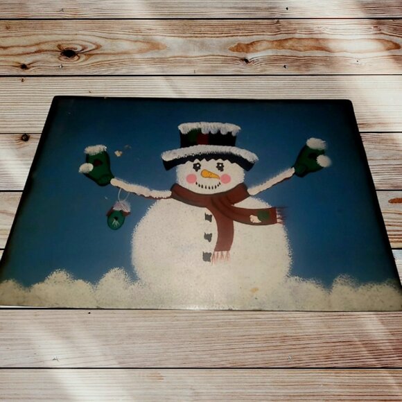 SNOWMAN - Large Wooden Hand Painted - Hinged Storage Box - Blue-Grey - Picture 3 of 8